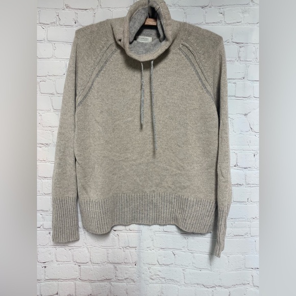 Kinross Sweaters - Kinross Cashmere Plait Funnel Neck Tan Gray Sweater Size XS 38”